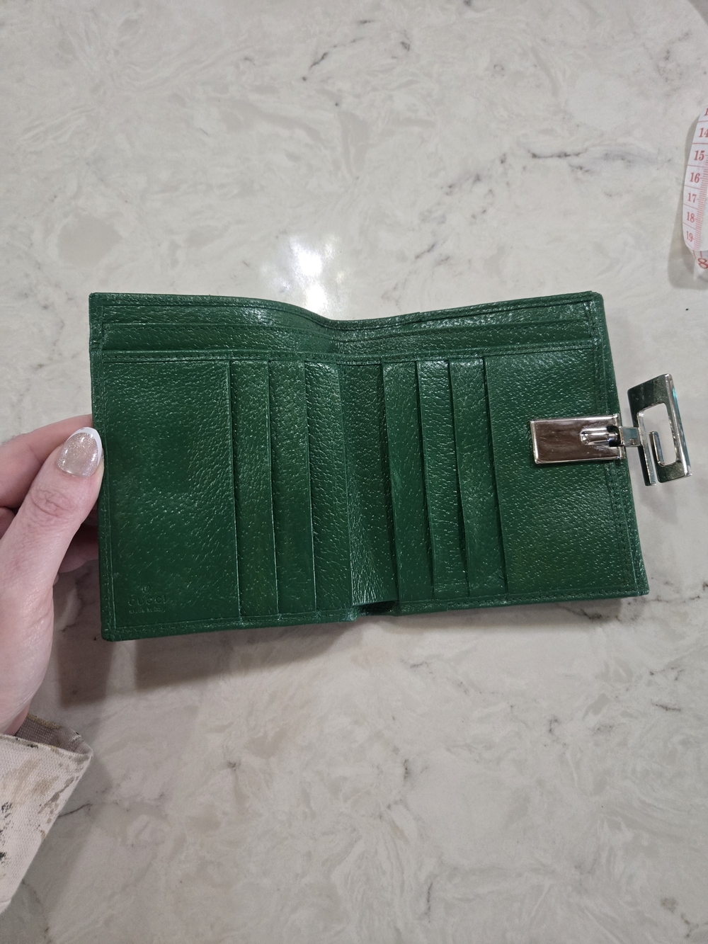 Gucci Green And Blue Leather Wallet with Silver G-Clasp - Picture 6 of 15